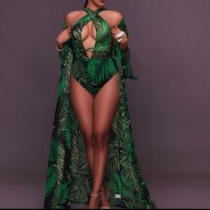 Attractive Bamboo Print One Piece+Matching Coverup